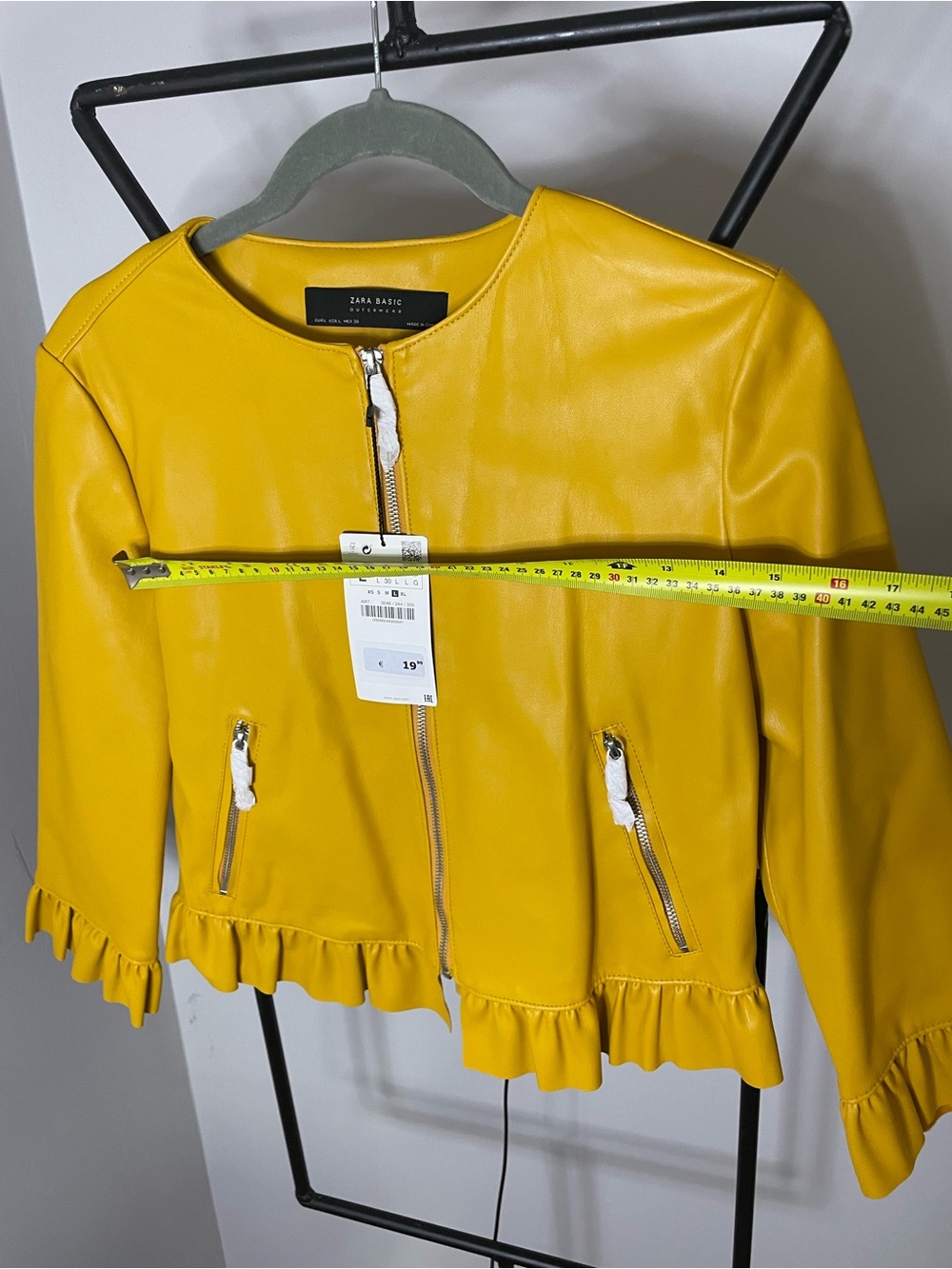 Zara Bright Yellow Faux Leather Jacket with Front Zip - Picture 4 of 6